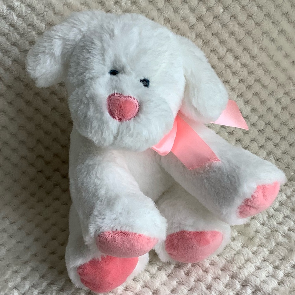 Animal Adventure Plush White Pink Heart Nose Puppy Dog Valentines Stuffed Animal